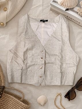 RolyPoly New Linen Blend Tailored Waistcoat Vest Top Small Beige